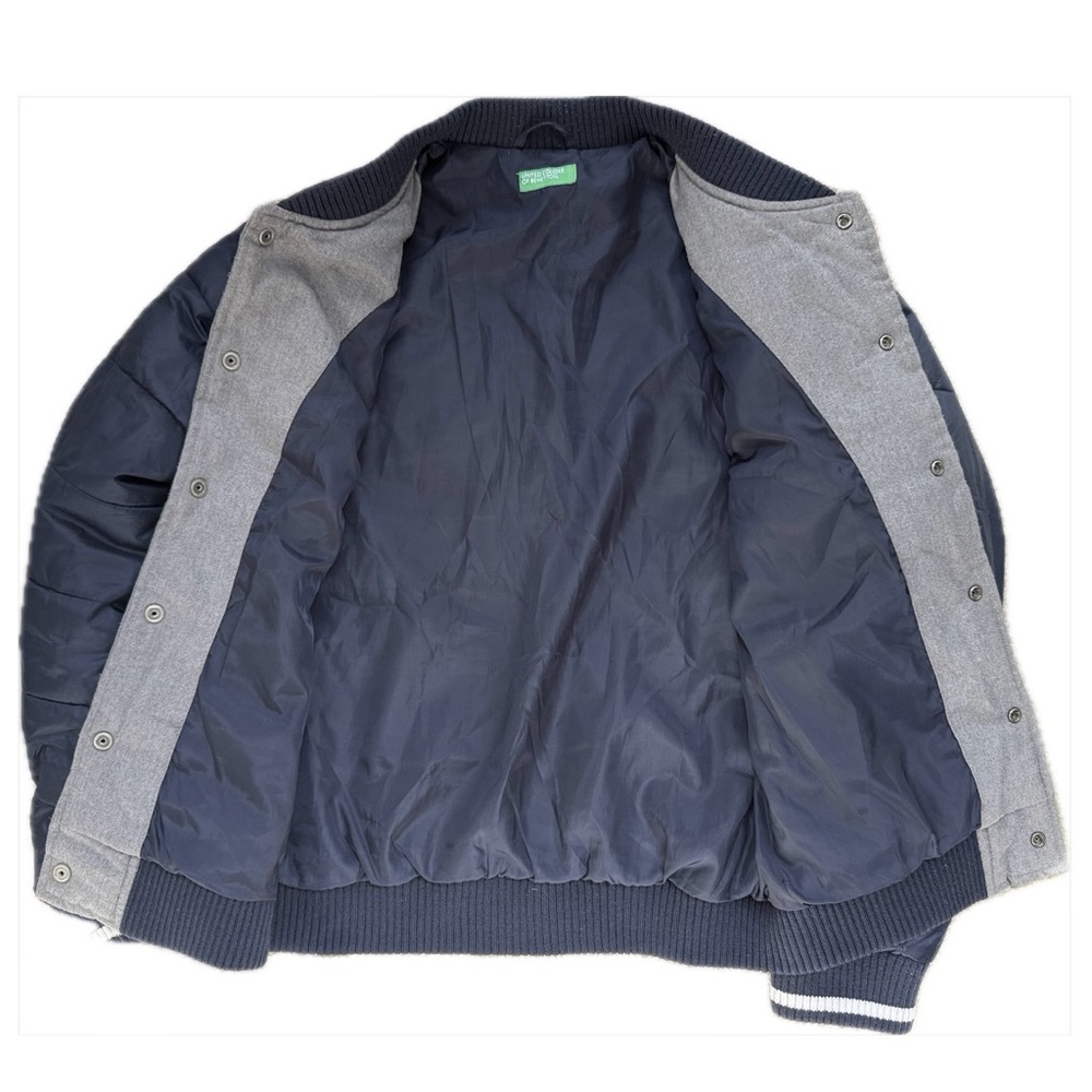 United Colors of Benetton Unisex Vintage Varsity Jacket – Gray & Navy Bomber - Picture 4 of 9